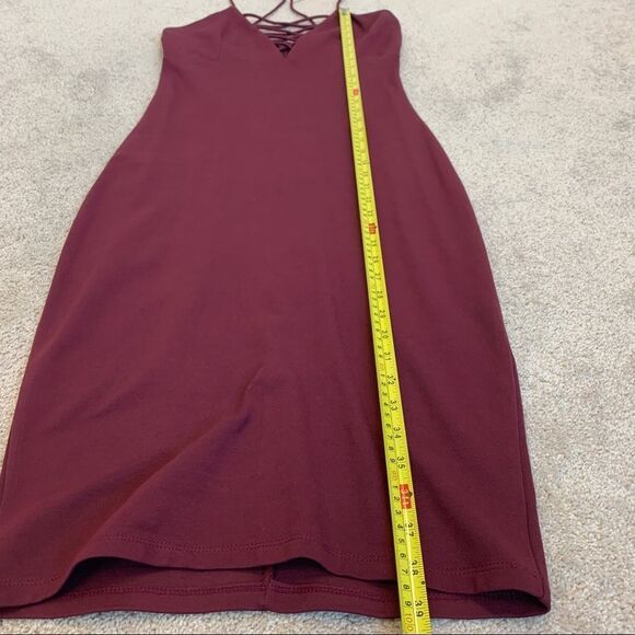 Red plum wine coloured deep V crisscross bodycon stretchy Vegas clubwear dress L - Picture 9 of 10